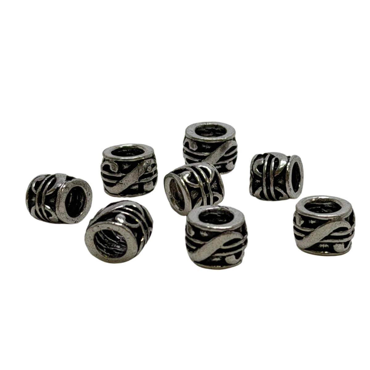 Sterling Silver Large Hole Barrel Bead with Abstract Pattern - 10mm x 8mm