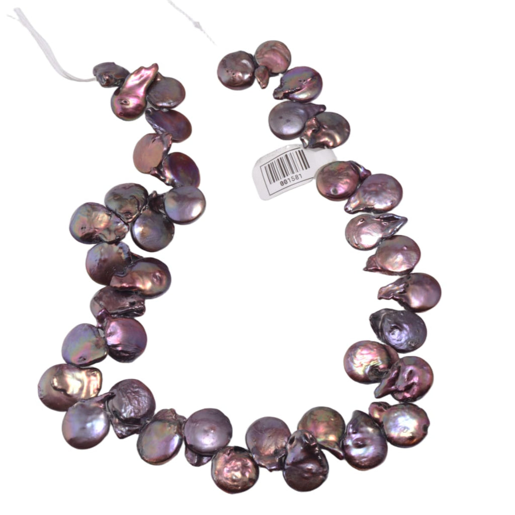 Maroon Peacock Freshwater Coin Pearl Strand 16 Inch - Premium Lustrous Disc Pearls