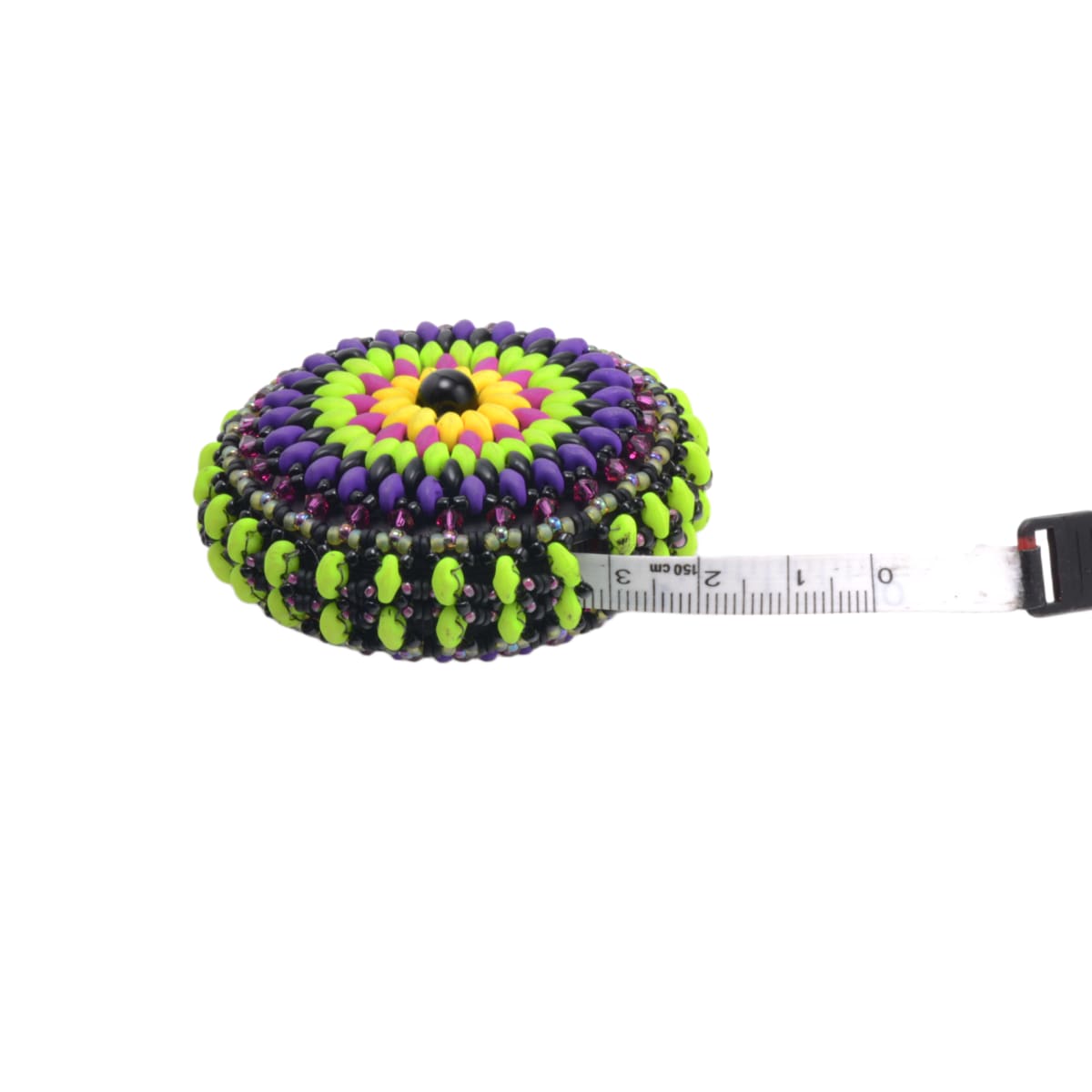 Beaded Tape Measure 58mm Floral Mandala Design - 150cm/60in Purple Green