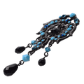 Vintage Turquoise Black Glass Crystal Brooch Pin - Ornate Art Nouveau Style 35x65mm