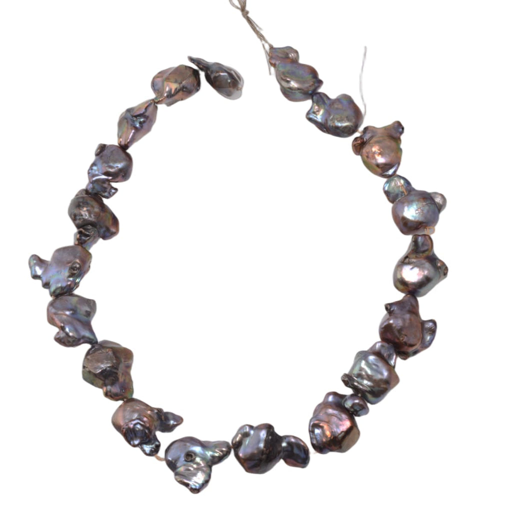 Baroque Keshi Freshwater Pearl Strand - Peacock Black 16 Inch - Natural Irregular Shape Pearls