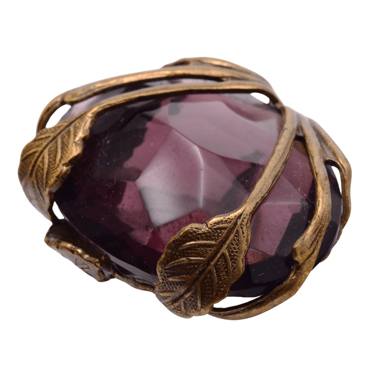 Art Nouveau Violet Glass Leaf Pendant - 32mm Faceted Statement Focal Bead