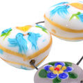 Lampwork Glass Bird & Floral Heart Bead Set - White Blue Orange Mixed Shapes 5 Pieces