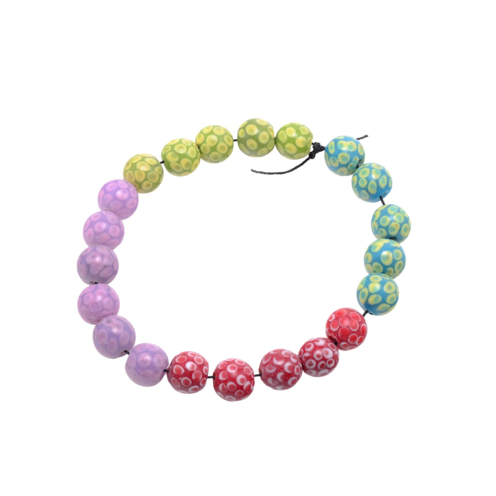 Lampwork Glass Beads: Multi-Color Circle Pattern Round 13mm Strand - 21 Pieces