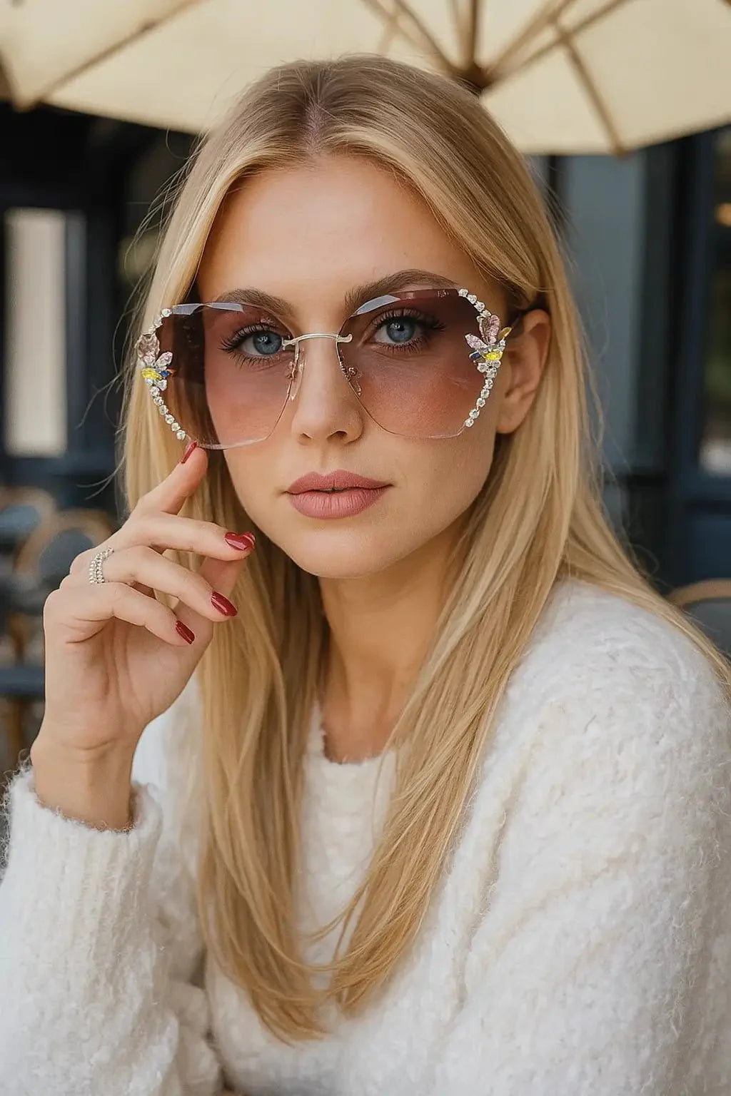 Vintage Rimless Rhinestone Sunglasses | UV Protection Luxury Shades