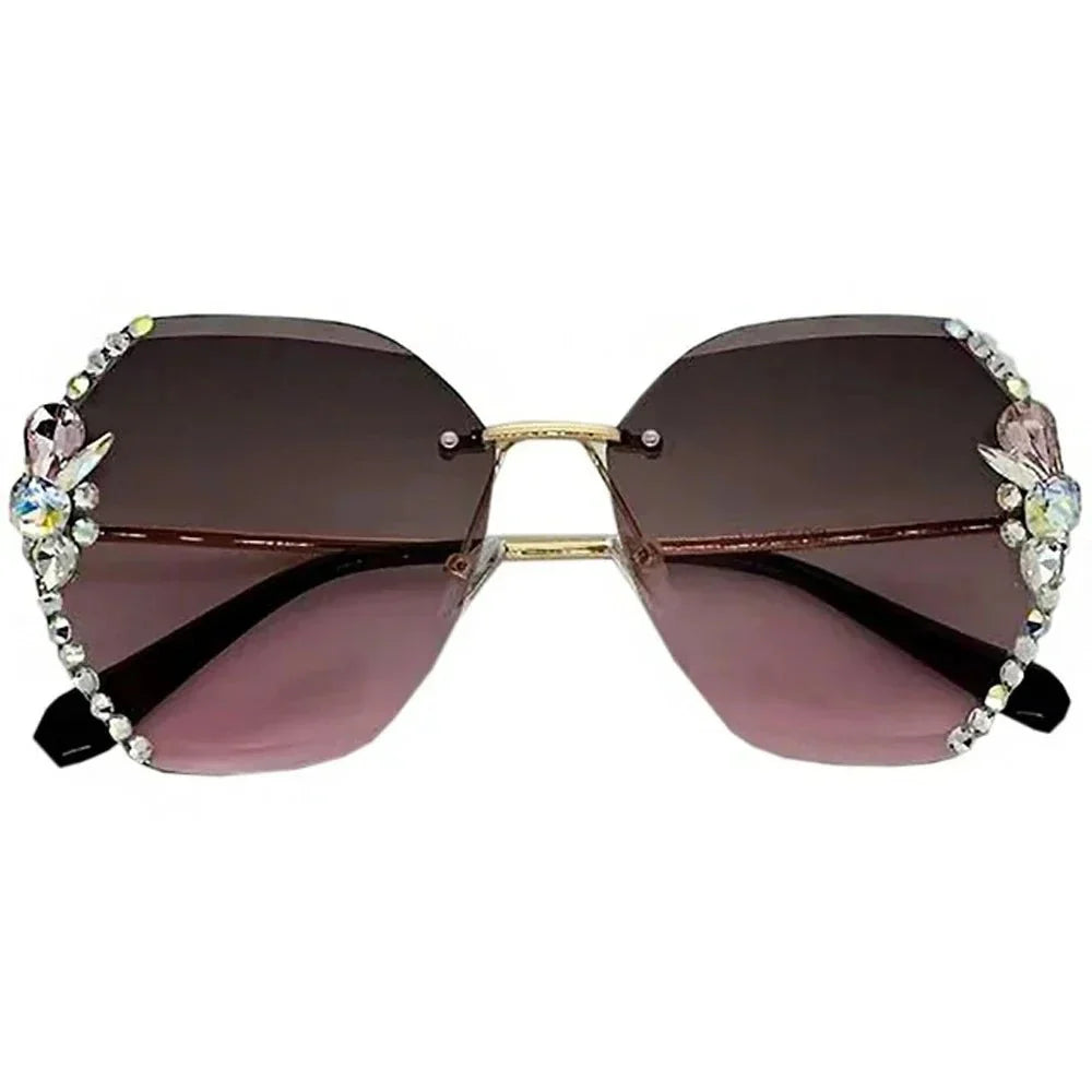 Vintage Rimless Rhinestone Sunglasses | UV Protection Luxury Shades
