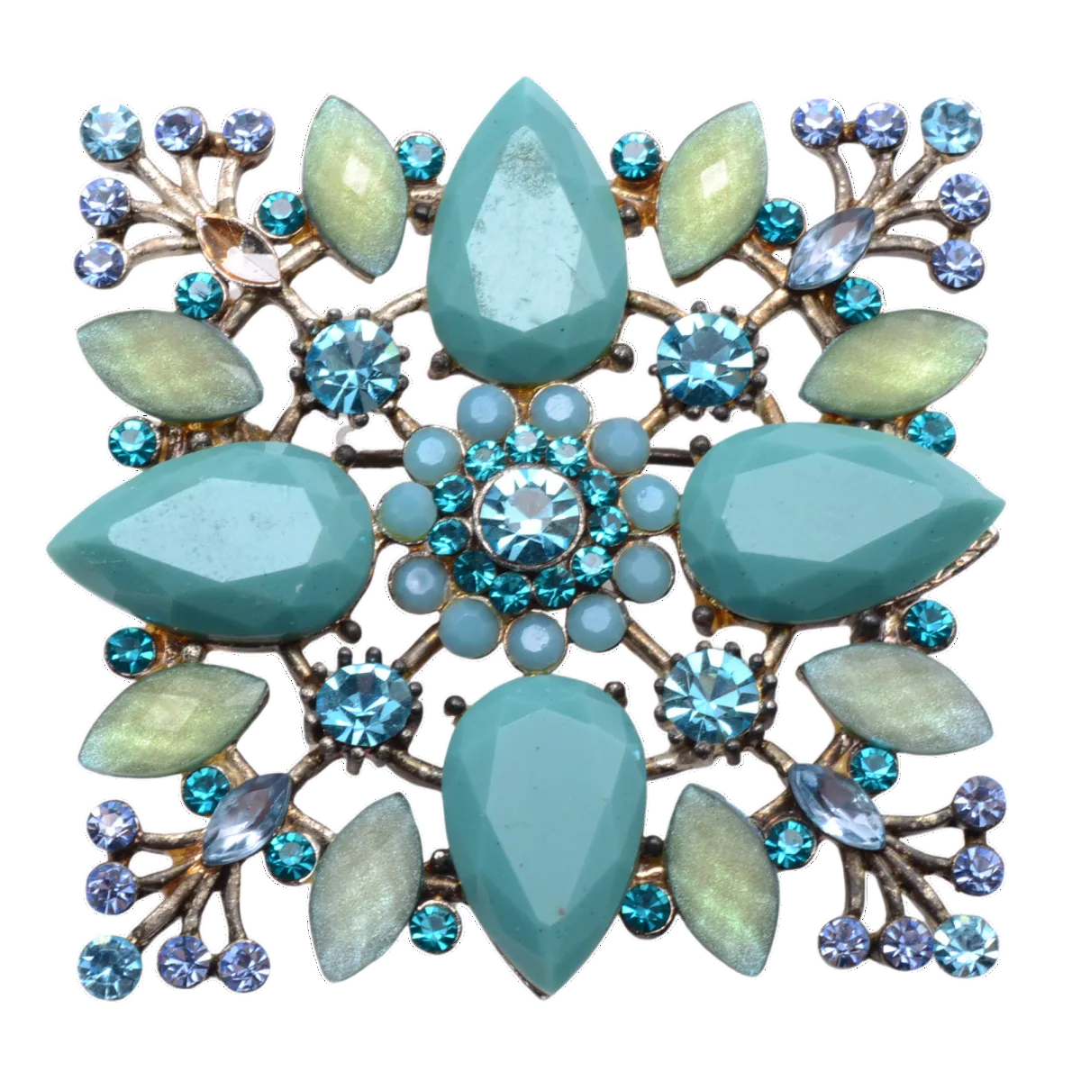 Vintage Style Turquoise Stone Blue Rhinestone Brooch Pin 47mm - Natural Gemstone Statement Pin