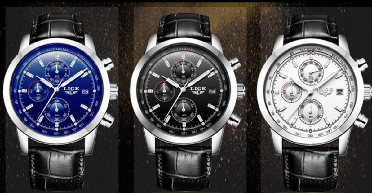 Men's  Waterproof Watch With Chronometers Date Display And Fluorescent Pointers Excellent Look Perfect Gift