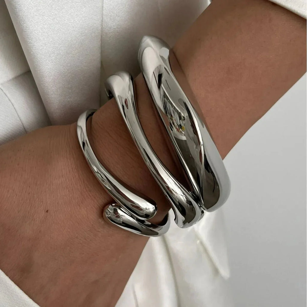 Vintage Punk Quartz Cuff Bangles | Geometric Metal Bracelets for Women and Men
