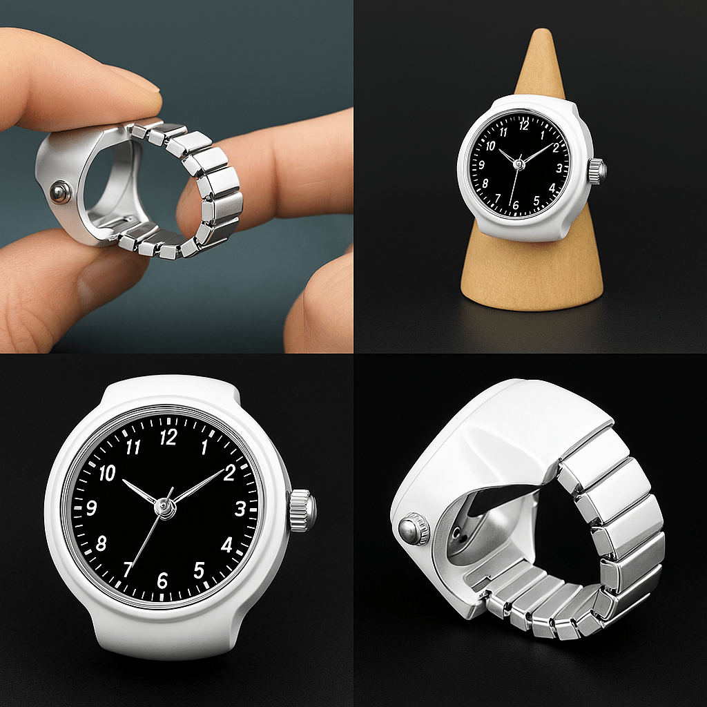 Vintage Punk Quartz Watch Ring | Mini Finger Clock Jewelry for Women and Men