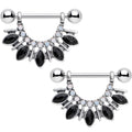 White Faux Opal Black Gem Deco Dash Nipple Shield Set