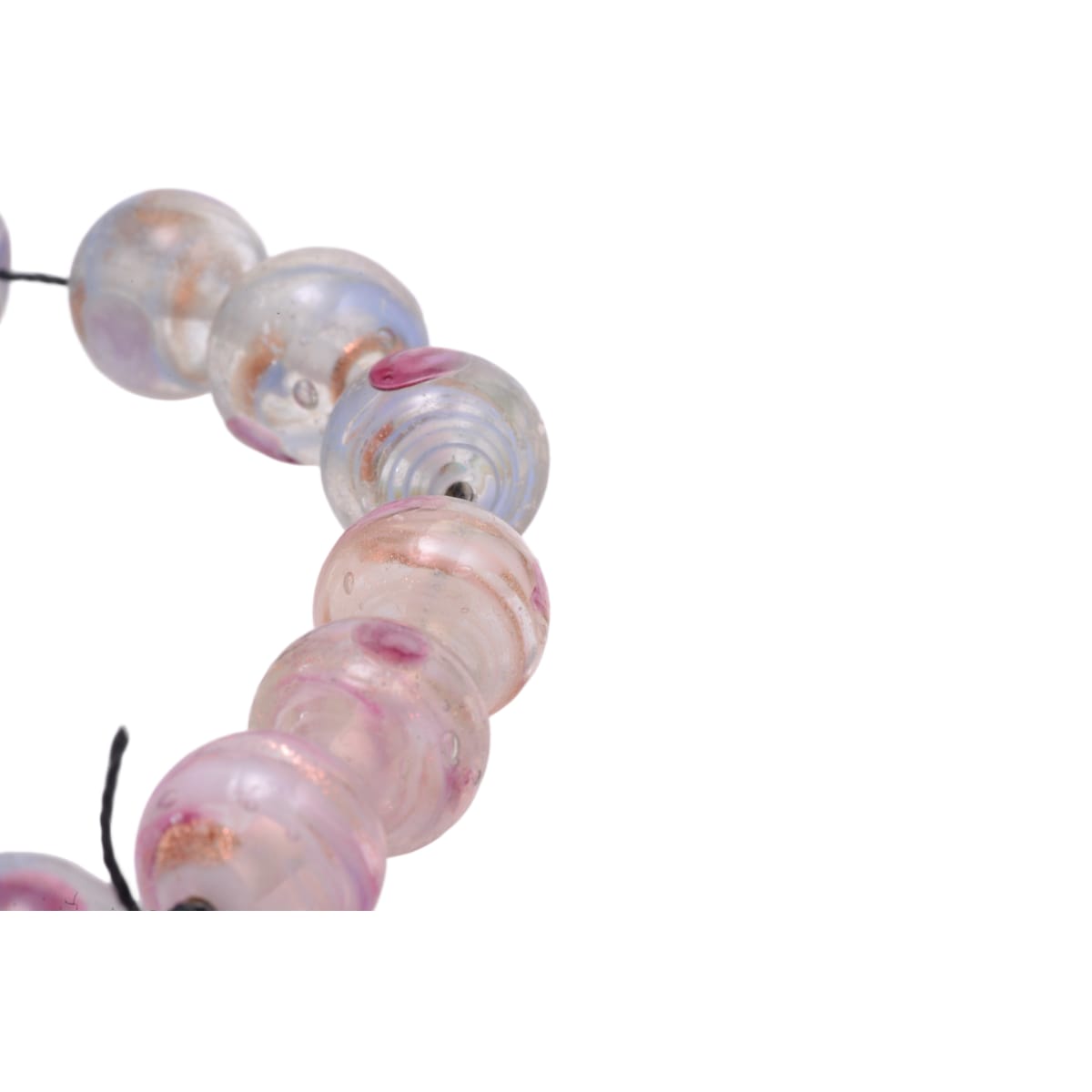 Clear Lampwork Glass Beads with Pink Flower Petals & Copper Accents - 14mm Round (21pc)