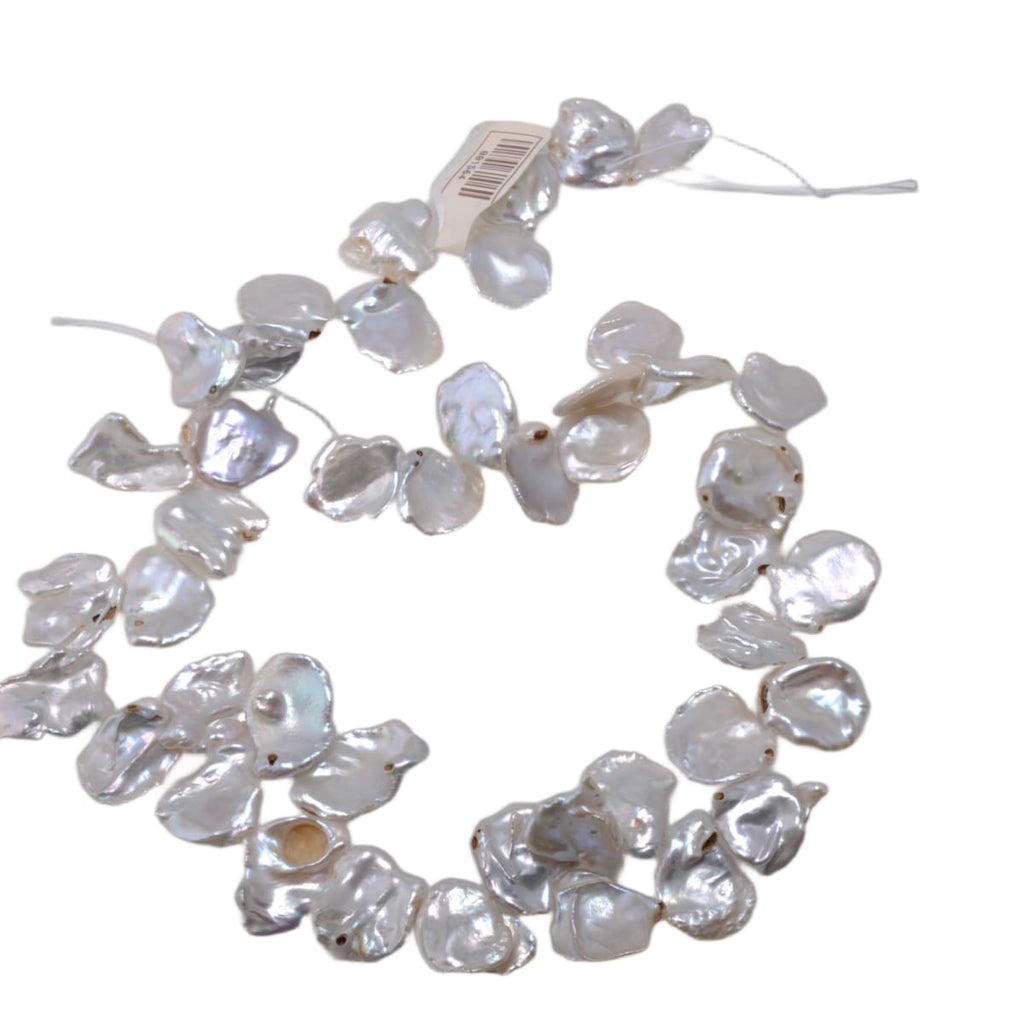 Freshwater Cool White Baroque Keshi Pearl Strand 16in - Natural Lustrous Pearls
