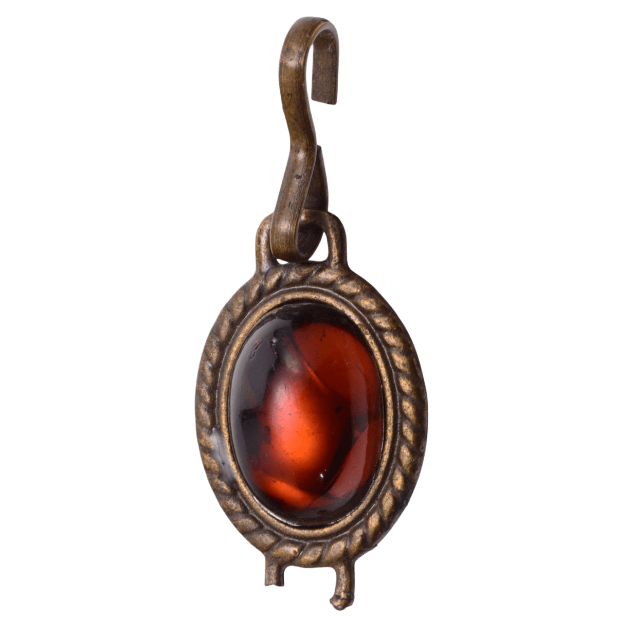 Amber Faceted Glass Stone Pendant in Antiqued Bronze Setting - 20x48mm