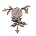 Sterling Silver Art Glass Cabochon Brooch with Pearl Tassels - 69mm Vintage Style Pin
