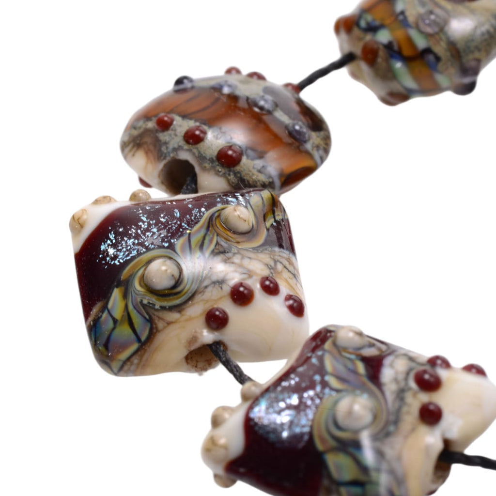Grace Ma Lampwork Glass Beads: Dark Burgundy Gold Swirl with Silver Glitter - 10 Piece Mixed Set
