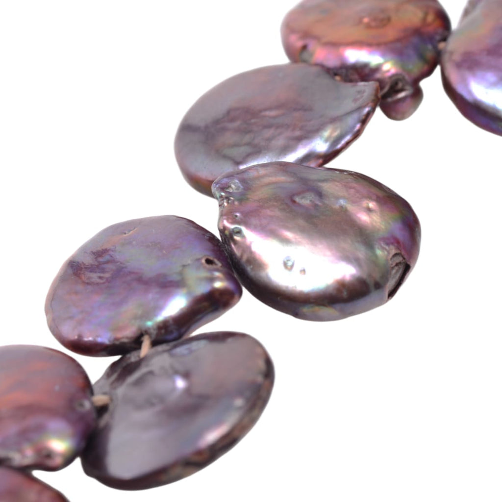 Maroon Peacock Freshwater Coin Pearls 16 Inch Strand - Lustrous Iridescent Beads