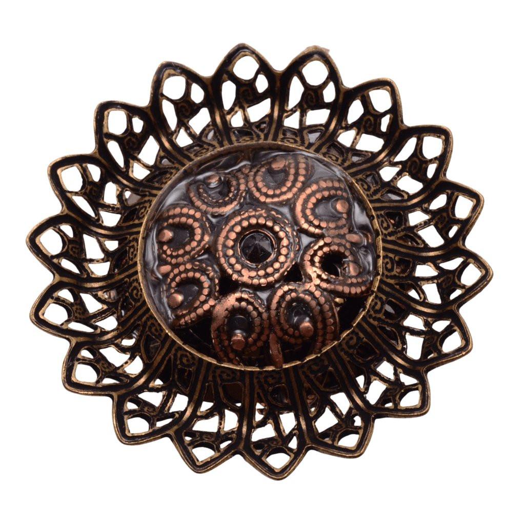 Watermelon AB Glass Rhinestone Filigree Brooch Setting 11x32mm - Antiqued Copper Base