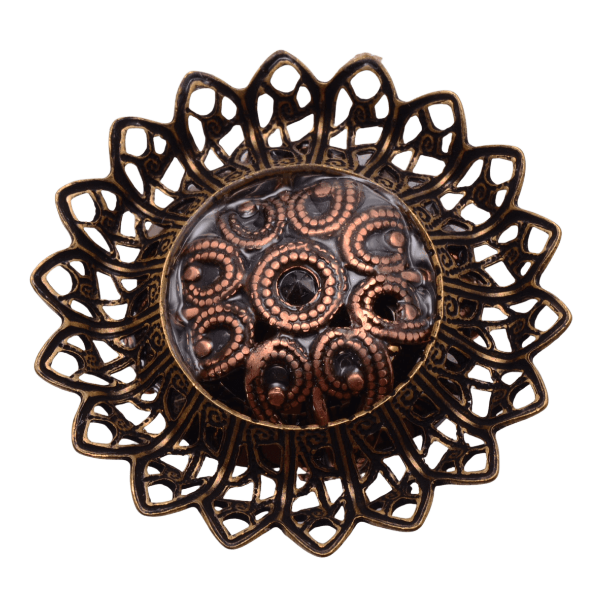 Watermelon AB Glass Rhinestone Filigree Brooch Setting 11x32mm - Antiqued Copper Base