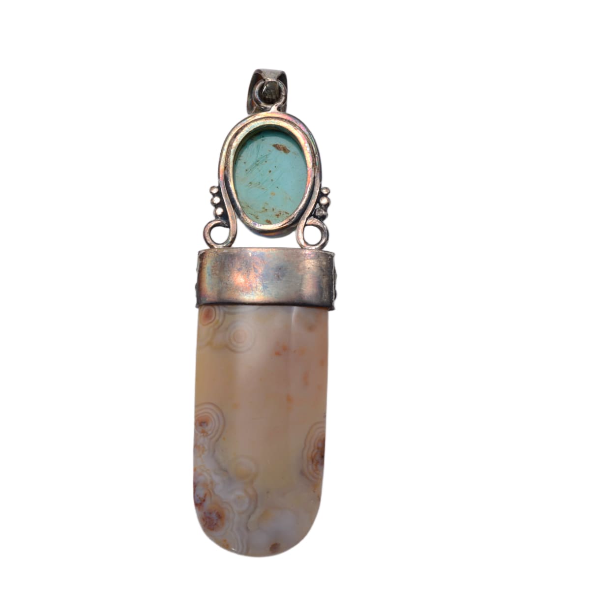 Sterling Silver Turquoise Agate Garnet Statement Pendant - Handcrafted 83mm Large Focal