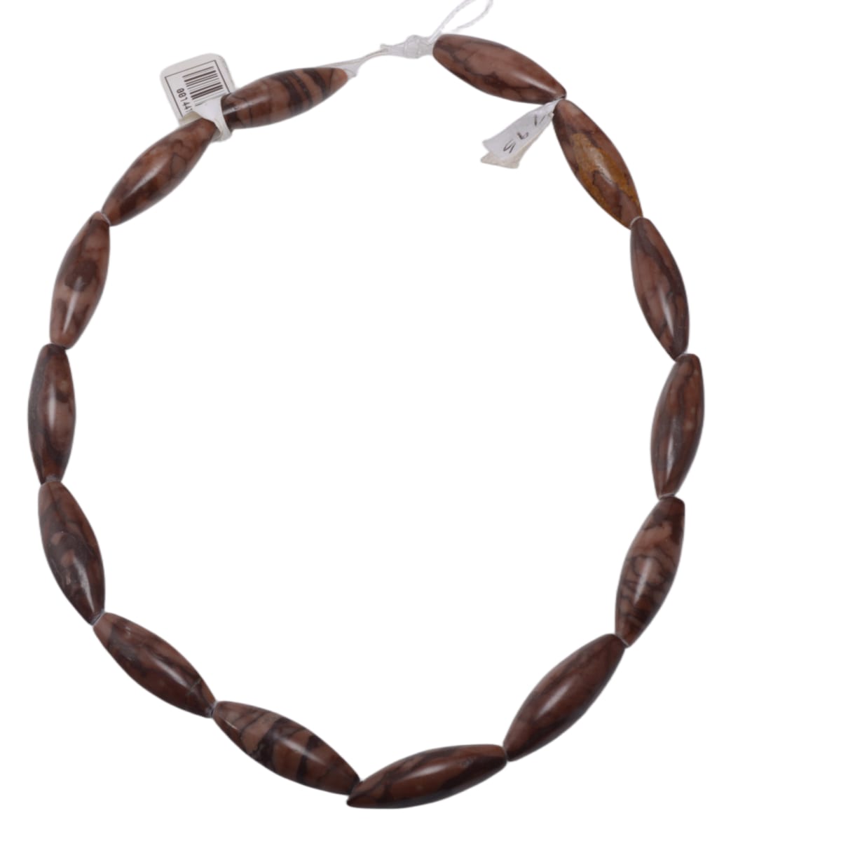Glass Brown Jasper Pattern Long Oval Beads 16 Inch Strand