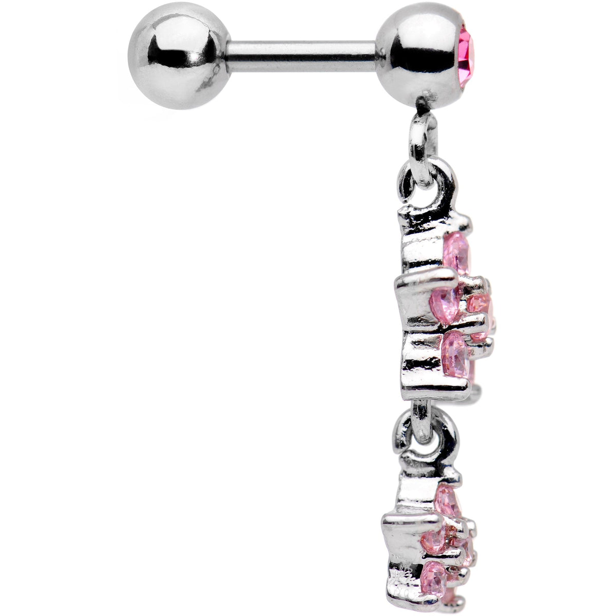 16G 1/4 Pink Gem Double Star Dangle Cartilage Tragus Earring