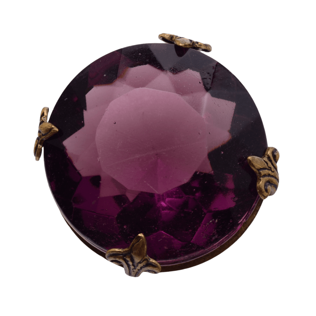 Amethyst Purple Glass Stone Brooch in Ornate Brass Setting - 13x27mm Vintage Style