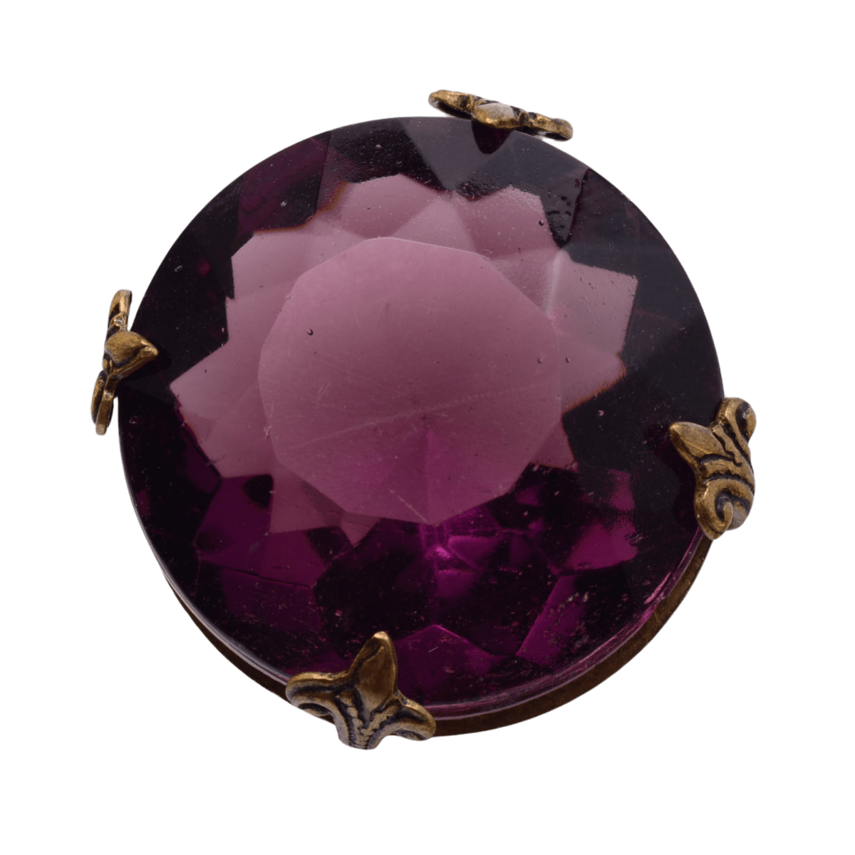 Amethyst Purple Glass Stone Brooch in Ornate Brass Setting - 13x27mm Vintage Style