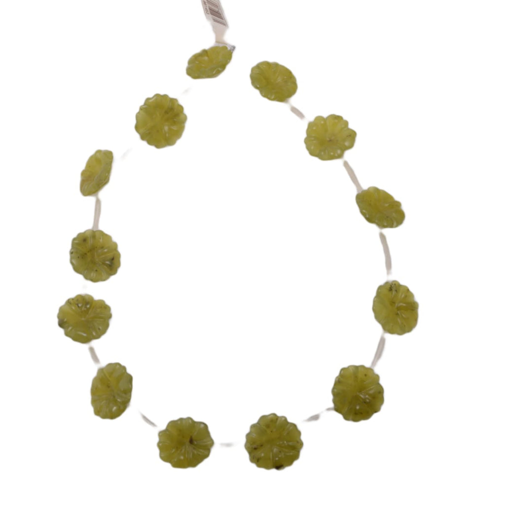 Natural Olive Jade Carved Flower Beads 9x21mm - 15.5 Inch Strand