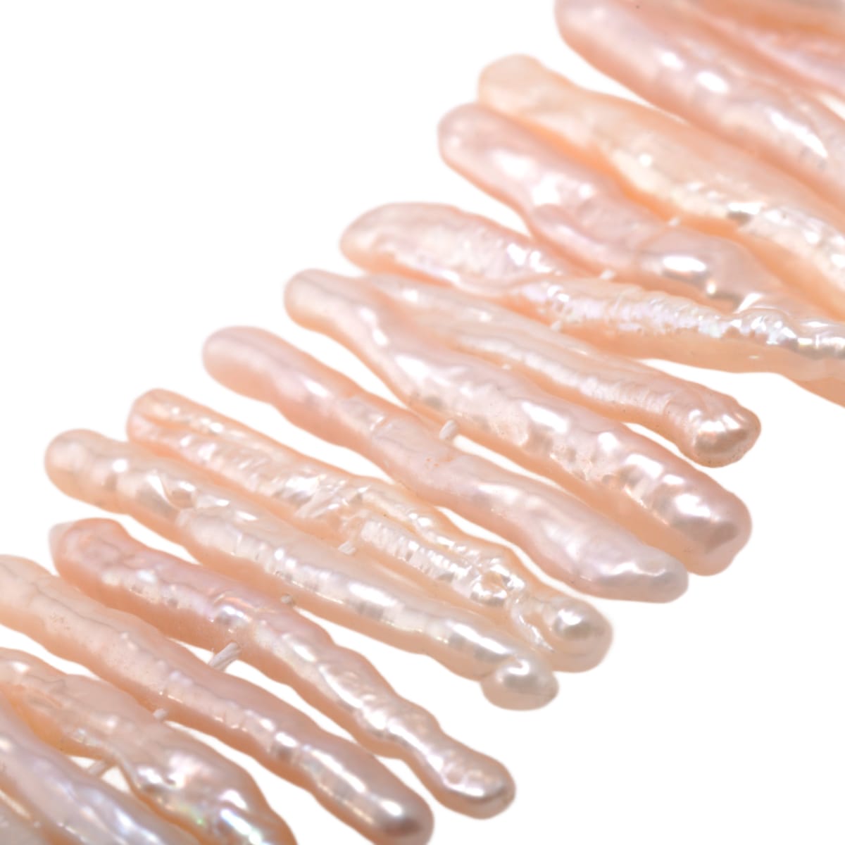 Freshwater Pastel Pink Stick Pearl Strand 16in - 11 Natural Biwa Style Pearls
